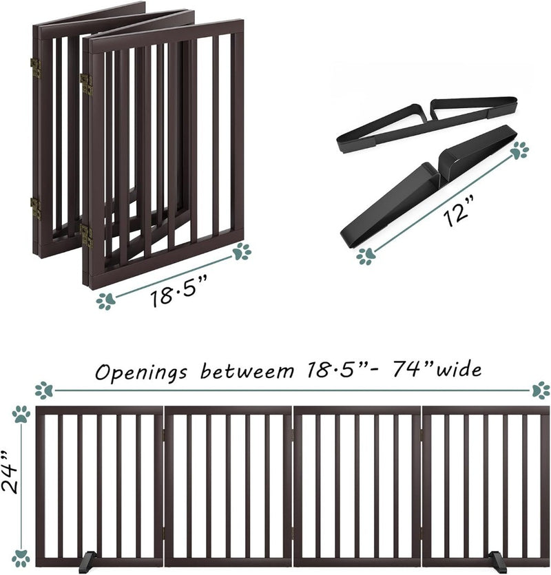 Wooden Dog Gate Foldable Freestanding 4 Panel