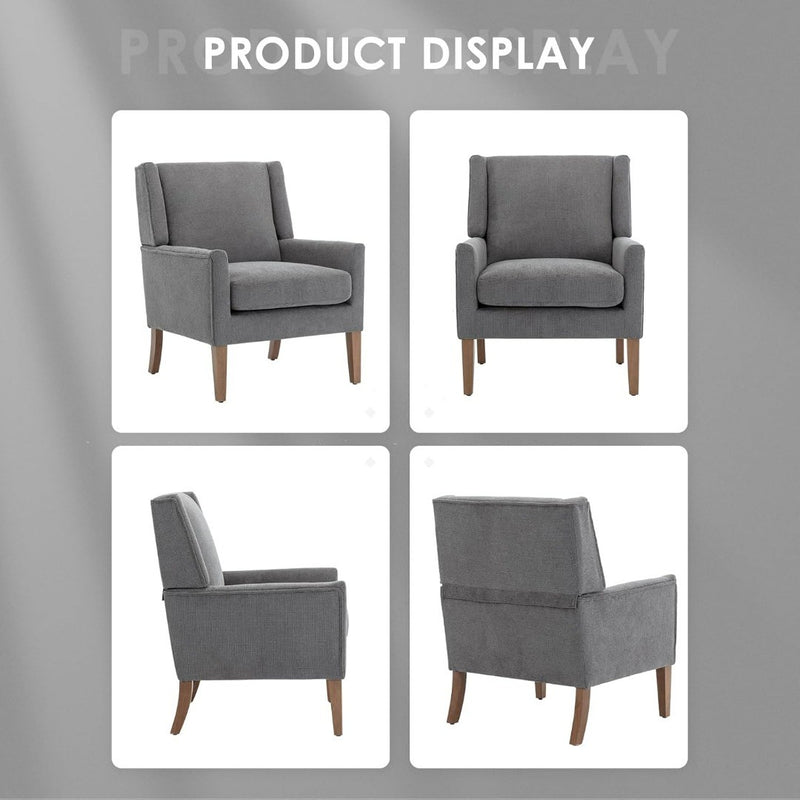 Modern Wingback  Lounge Seat with Wood Legs in Grey