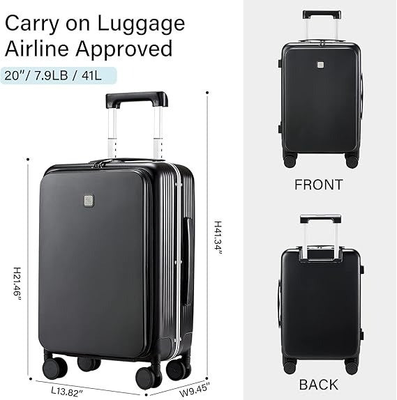 Hard Shell Suitcase - 20Inch - 4 Wheels - Front Opening- Laptop Compartment