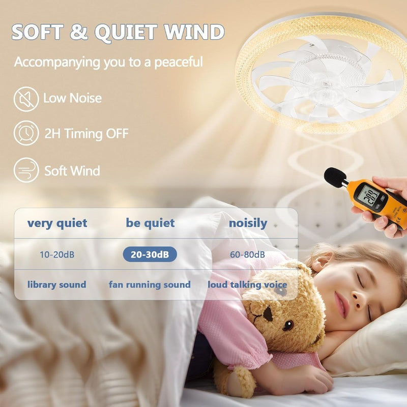 Smart Ceiling Fan with Light 48cm Remote Control Reversible 6Speed LED