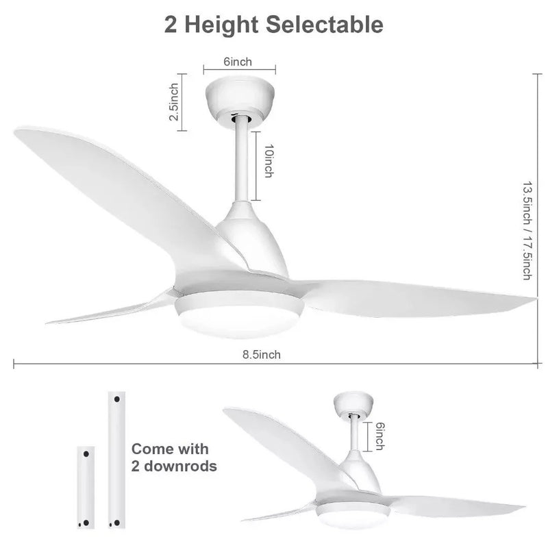 52" Ceiling Fan with LED Light 6 Speeds Remote Control White