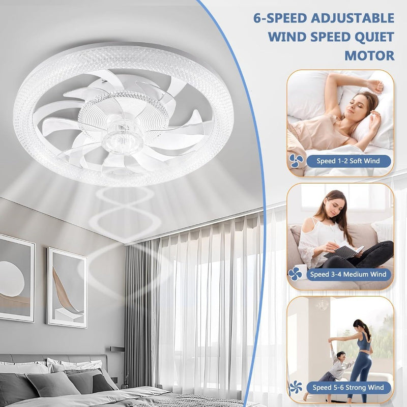 Smart Ceiling Fan with Light 48cm Remote Control Reversible 6Speed LED