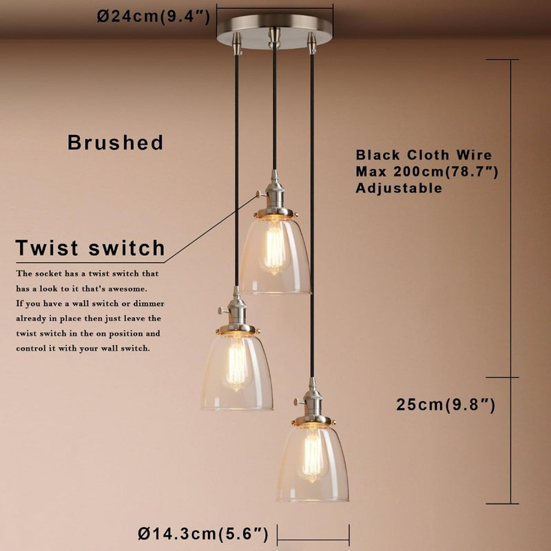 PathsOn Industrial Modern Vintage Edison Triple Pendant Lights Retro