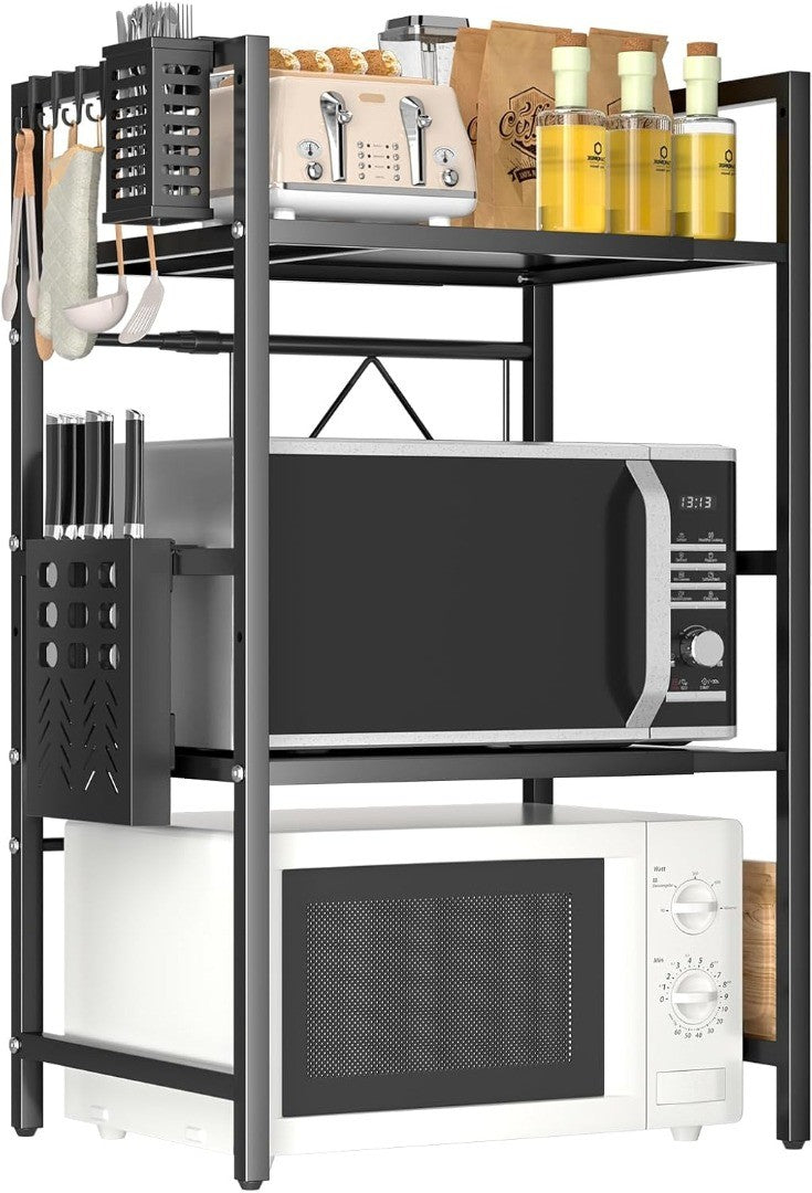 Extendable Microwave Stand with Hooks 3 Tier