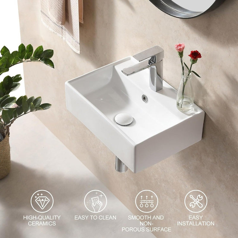 Bathroom Basin Sink Ceramic Wall Mounted White