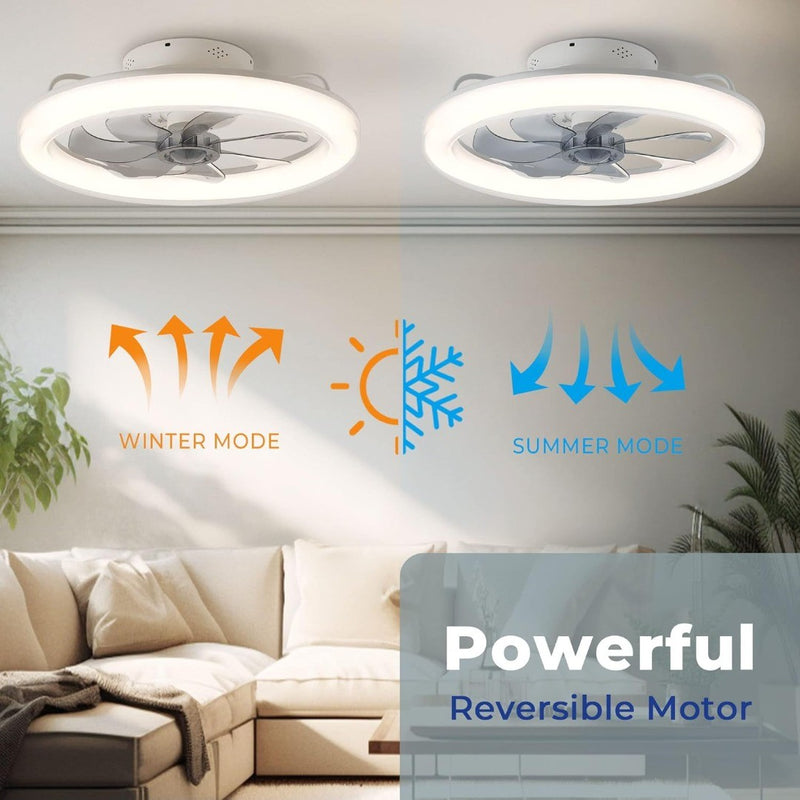 20''Ceiling Fans with Lights Flush Mount Ceiling Fan Dimmable Lights