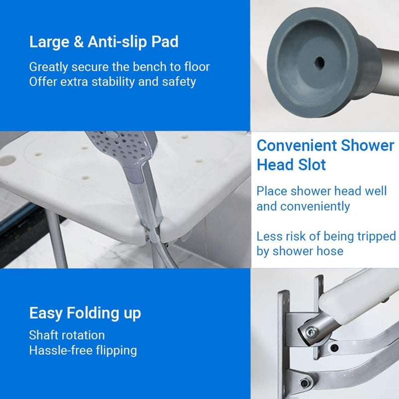 Folding Shower Bench Wall Mounted Flip-up Bath Seat Screw-in Bathroom Chair