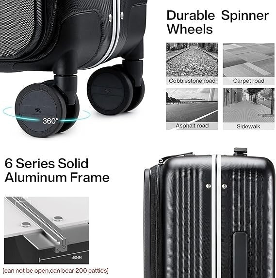 Hard Shell Suitcase - 20Inch - 4 Wheels - Front Opening- Laptop Compartment