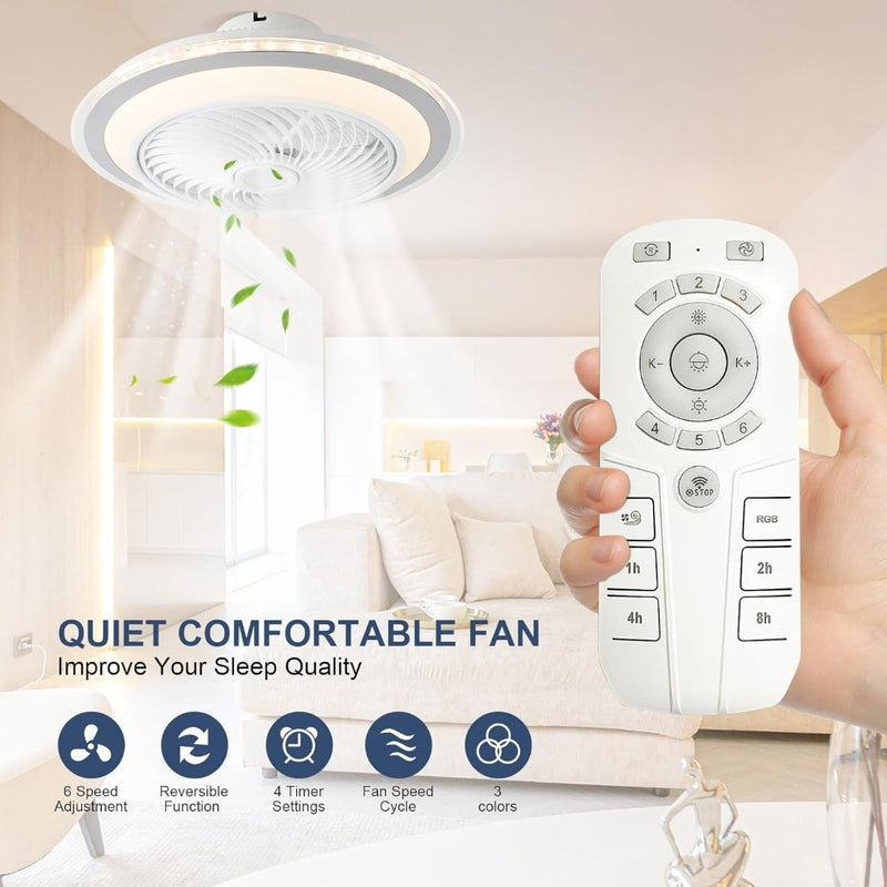 Ceiling Fan with Light, 20''Flush Mount Ceiling Fan with Dimmable Lights