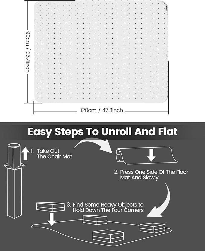 Office Chair Mat for Carpet Floor, 90x120 cm (3'x4') Non-slip Carpet Protector