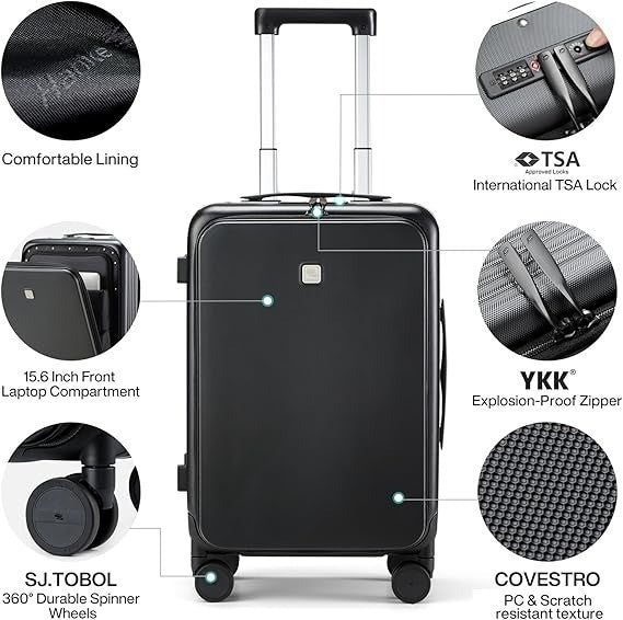 Hard Shell Suitcase - 20Inch - 4 Wheels - Front Opening- Laptop Compartment