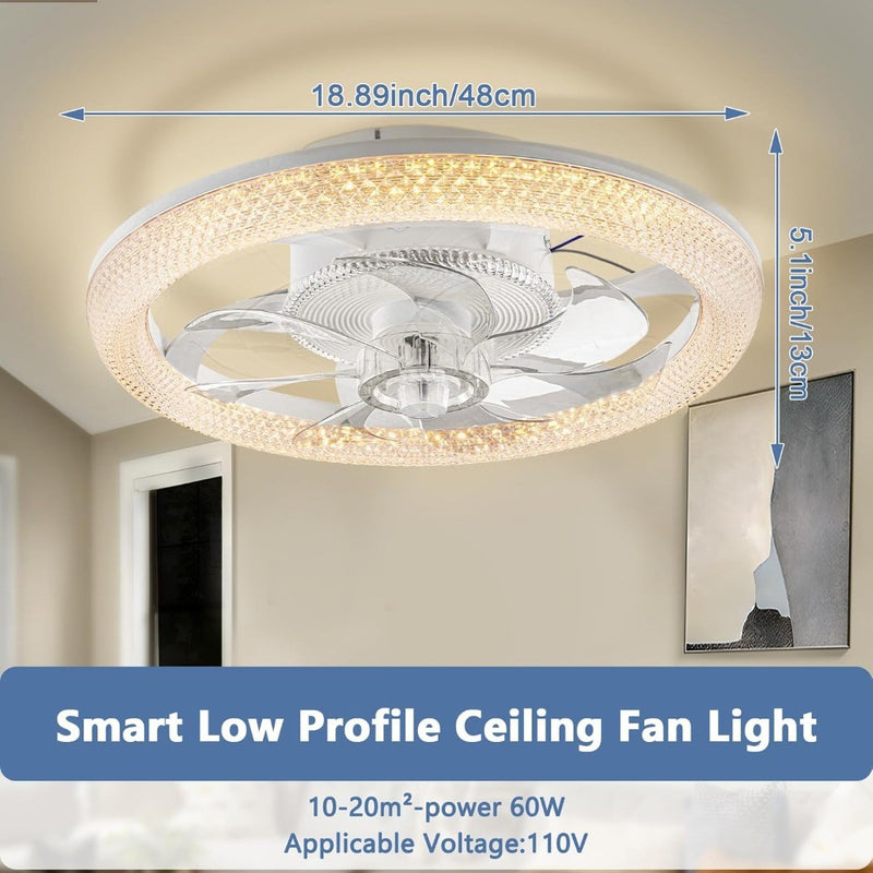 Smart Ceiling Fan with Light 48cm Remote Control Reversible 6Speed LED