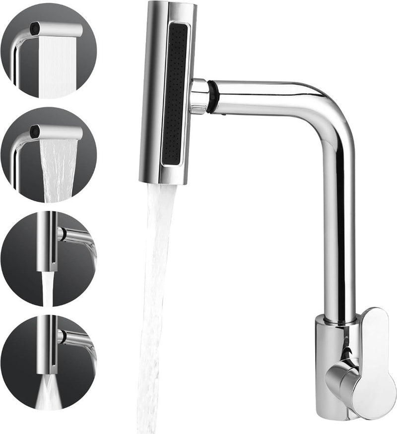 Waterfall Tap Kitchen Mixer Single Handle Silver