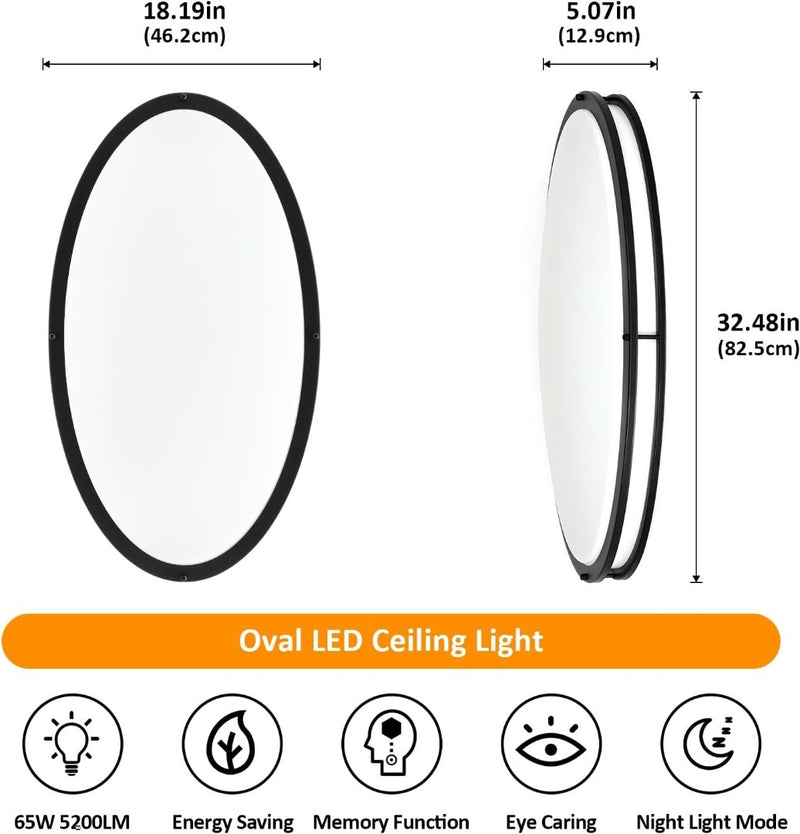 32"Ceiling Light 65W Black with Remote Control Dimmable Kitchen Ceiling Lighting