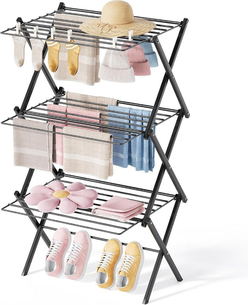 Foldable Drying Rack for Clothes - 3 Levels Space Saving - Extendable Frame