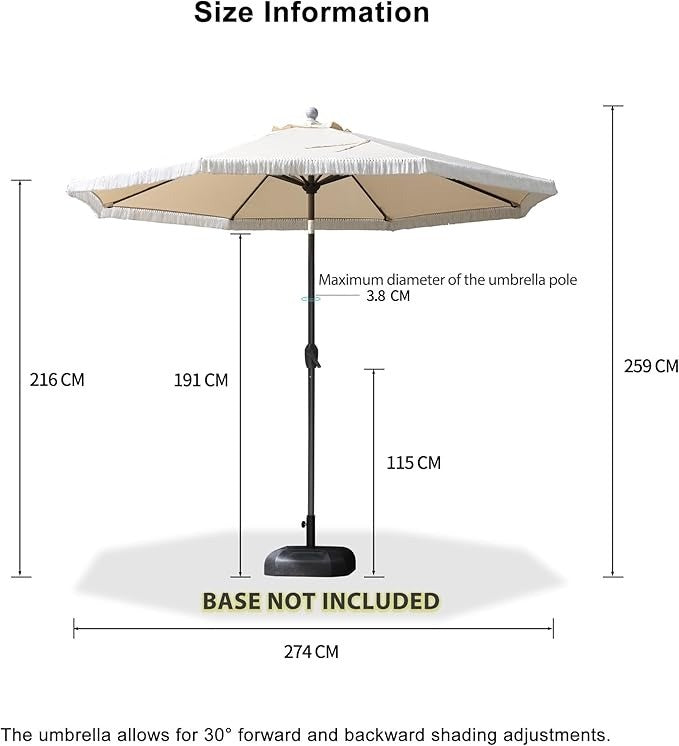 2.7M Garden Market Parasol Outdoor Table Fringe Tassel Patio Umbrellas