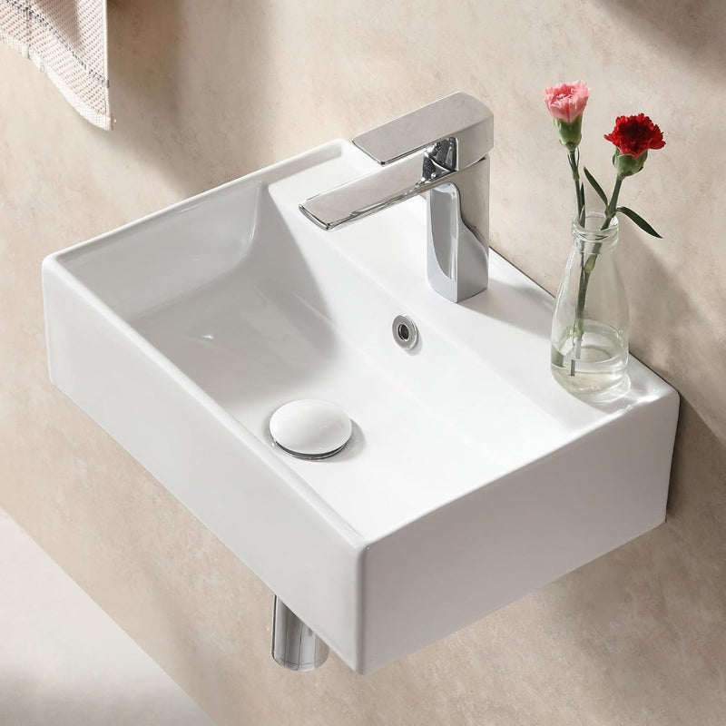 Bathroom Basin Sink Ceramic Wall Mounted White