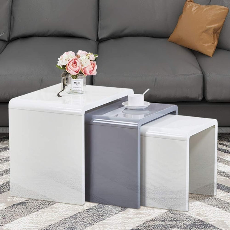 High Gloss Coffee Tables White Grey Set of 3