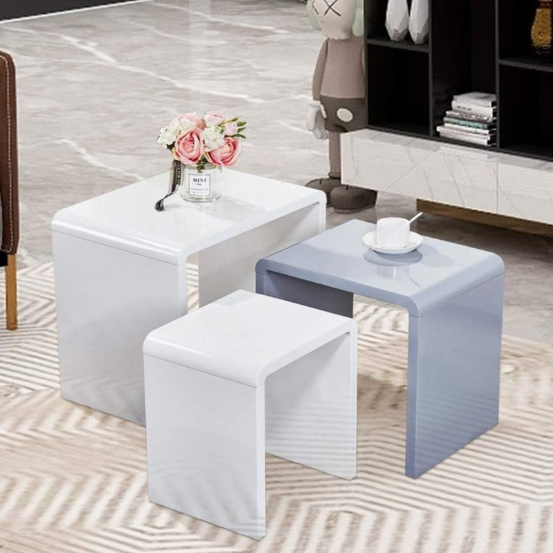 High Gloss Coffee Tables White Grey Set of 3