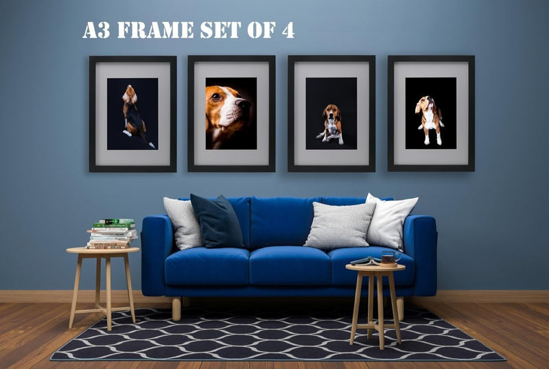 Black A3 (30x42cm) Picture Frame with Mount For A4 Set of 4