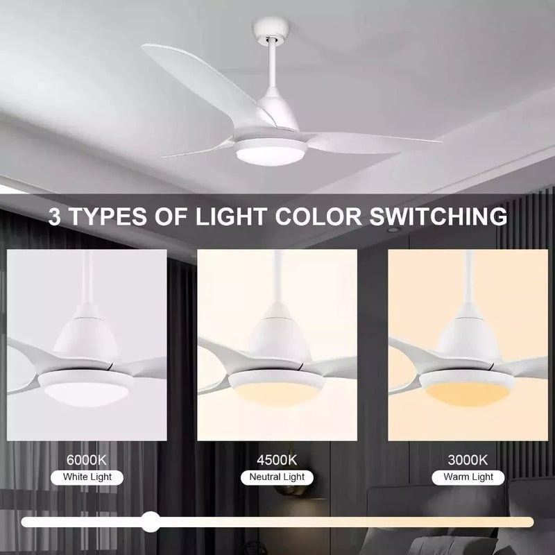 52" Ceiling Fan with LED Light 6 Speeds Remote Control White