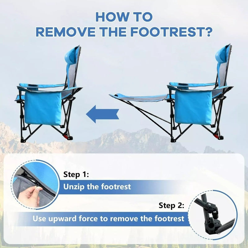 Reclining Camping Chair 4 Adjustments Foot Rest Blue 2pcs Pack