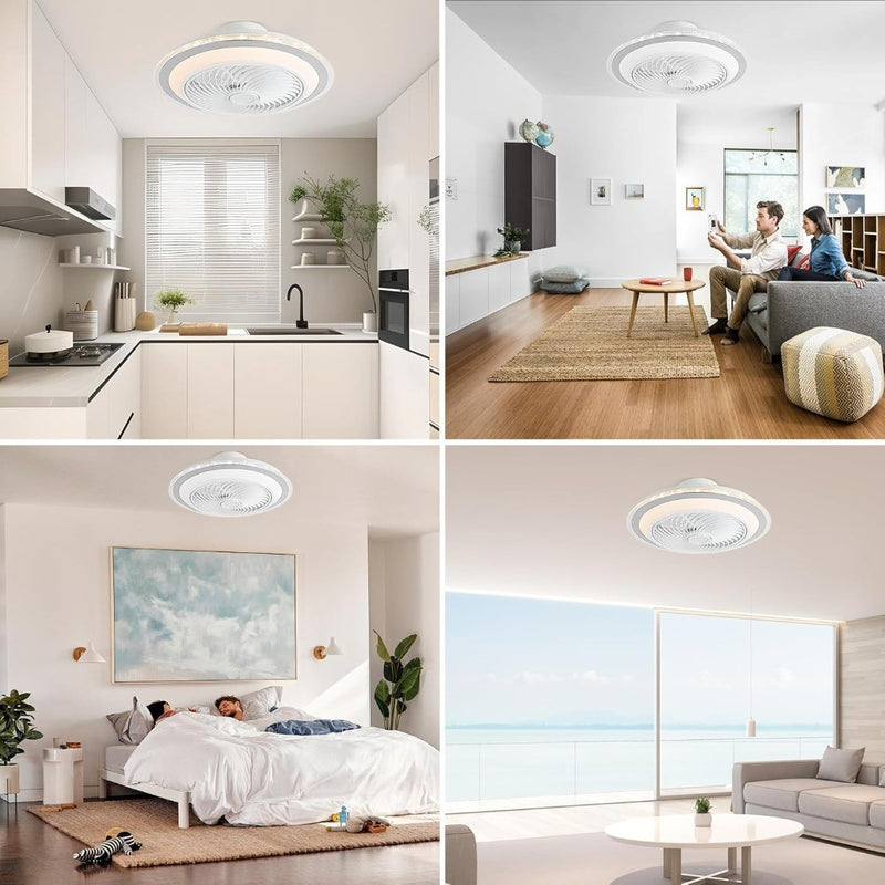 Ceiling Fan with Light, 20''Flush Mount Ceiling Fan with Dimmable Lights