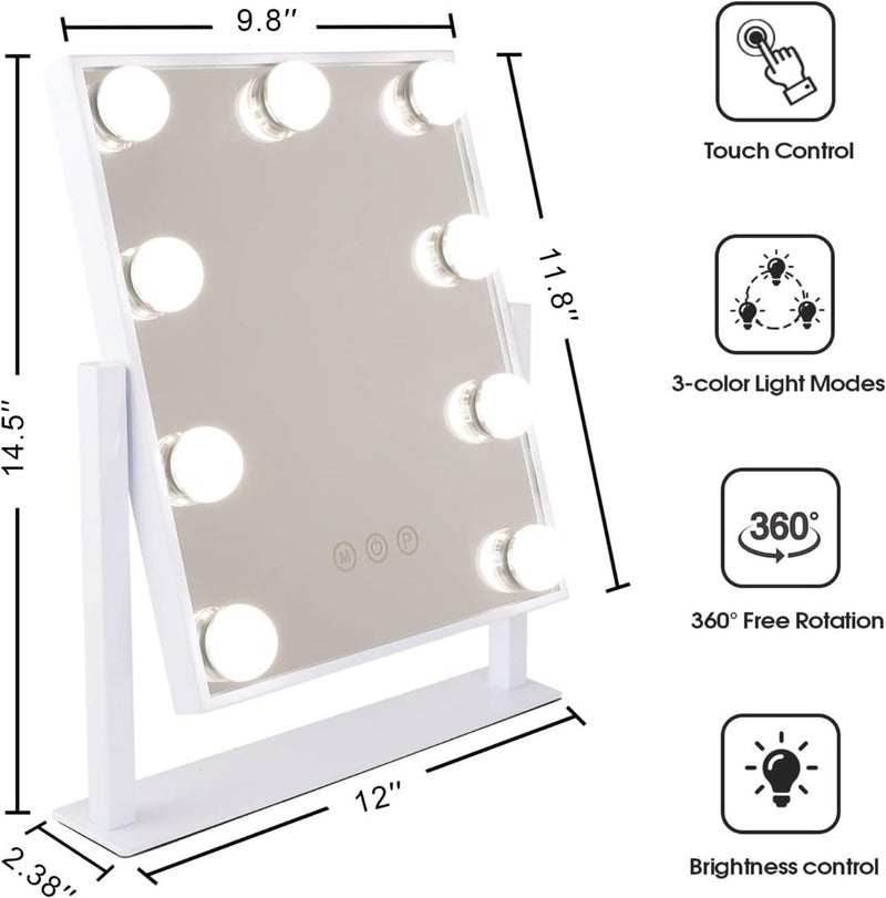 LED Vanity Mirror 9 Bulbs 3 Colours