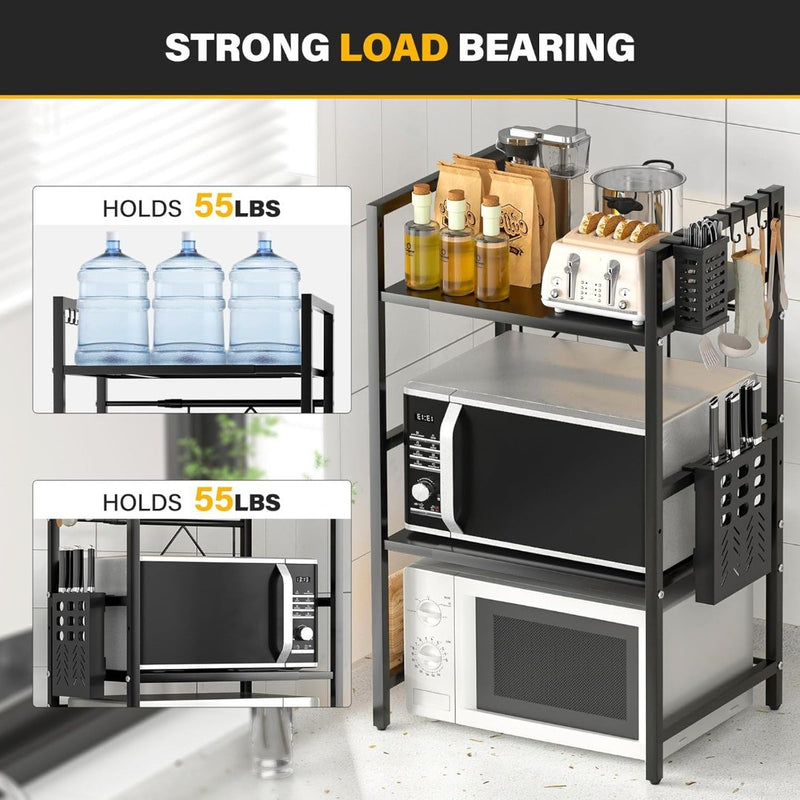 Extendable Microwave Stand with Hooks 3 Tier