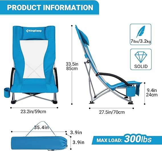 2 Pack Low Folding Camping Chair Compact Beach Chair with Armrests and Breathabl