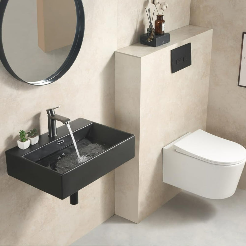 Wall Mounted Bathroom Sink - Basin Ceramic Mat Black