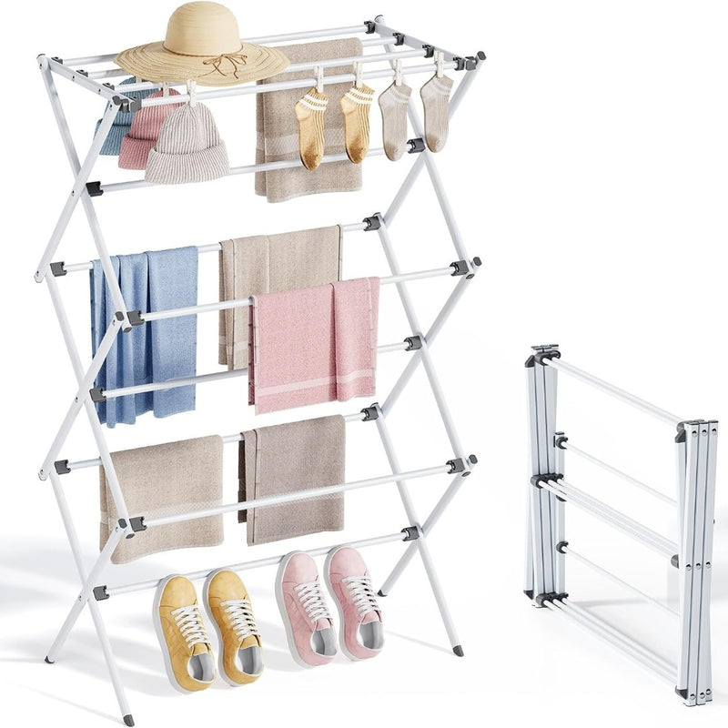 Extendable Clothes Line, 3-Tier Clothes Drying Rack, Folding Laundry