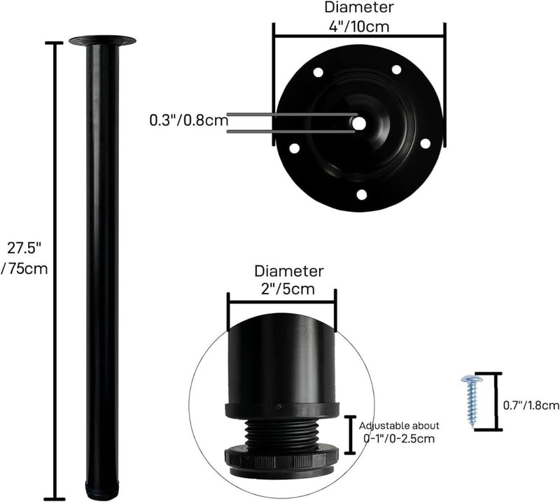 Adjustable Table Legs 75cm Black x4