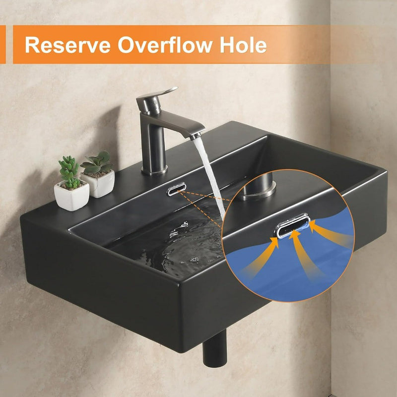 Wall Mounted Bathroom Sink - Basin Ceramic Mat Black