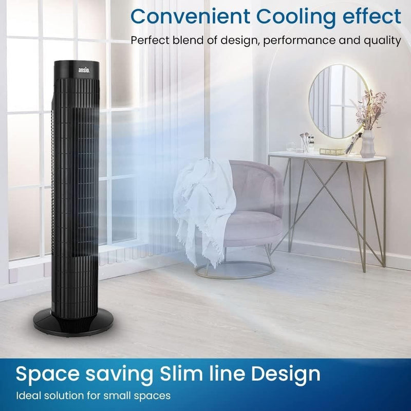 ANSIO Tower Fan 30-Inch with Remote - Bladeless Fan, Silent Cooling Fan