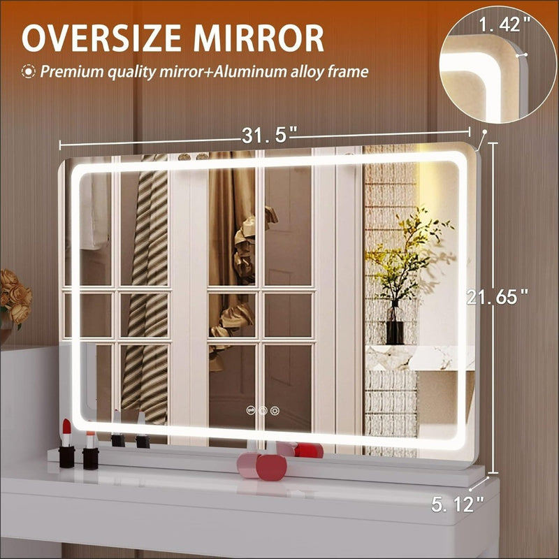 Hasipu Vanity Mirror With Lights, 32" X 22" Led Makeup Mirror