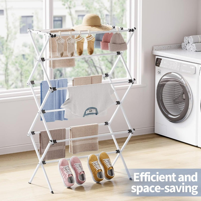 Extendable Clothes Line, 3-Tier Clothes Drying Rack, Folding Laundry