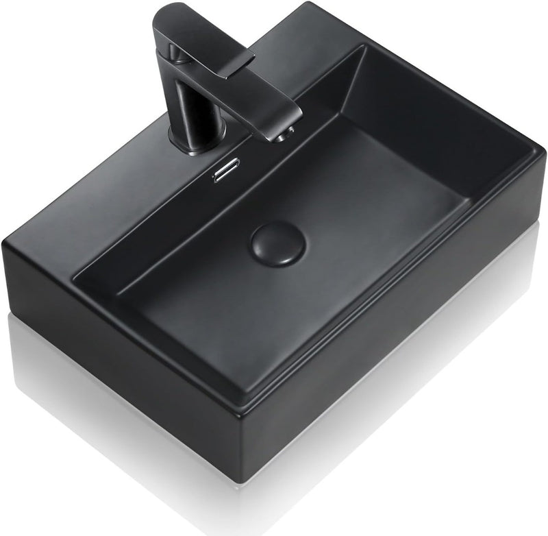 Wall Mounted Bathroom Sink - Basin Ceramic Mat Black