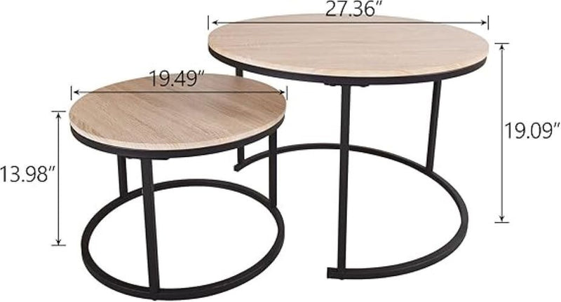 Round Coffee Tables Set of 2 Stacking End Side Tables with Sturdy Steel Metal