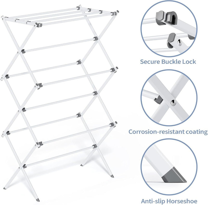 Extendable Clothes Line, 3-Tier Clothes Drying Rack, Folding Laundry