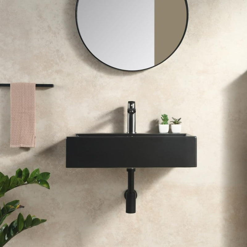 Wall Mounted Bathroom Sink - Basin Ceramic Mat Black