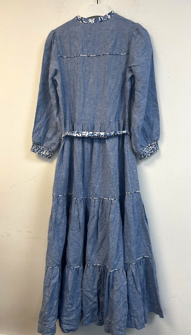 BODEN Alba Linen Maxi Dress UK 8R Blue Linen NWT w/Fault