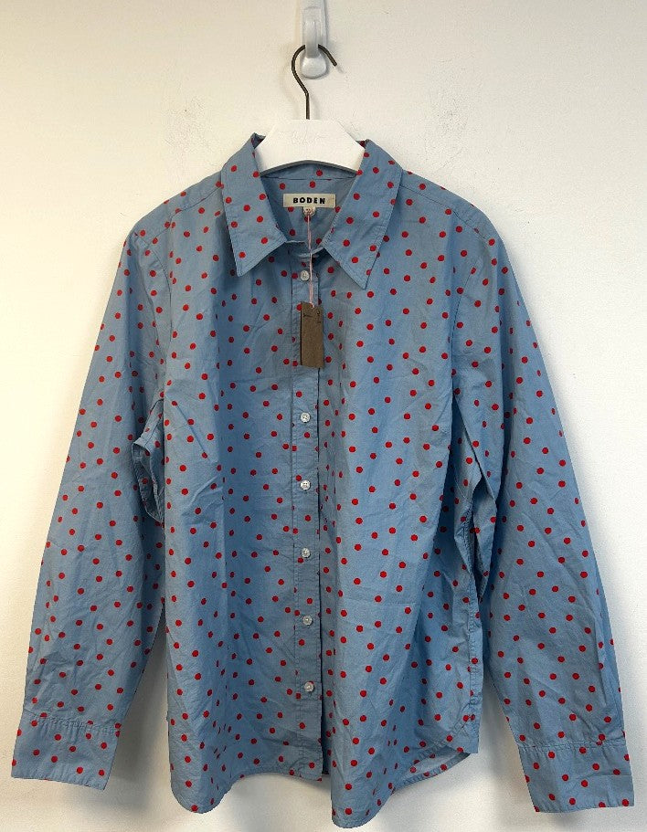 BODEN Sienna Cotton Shirt UK 22 Heron Blue Spaced Dot NWT w/Fault