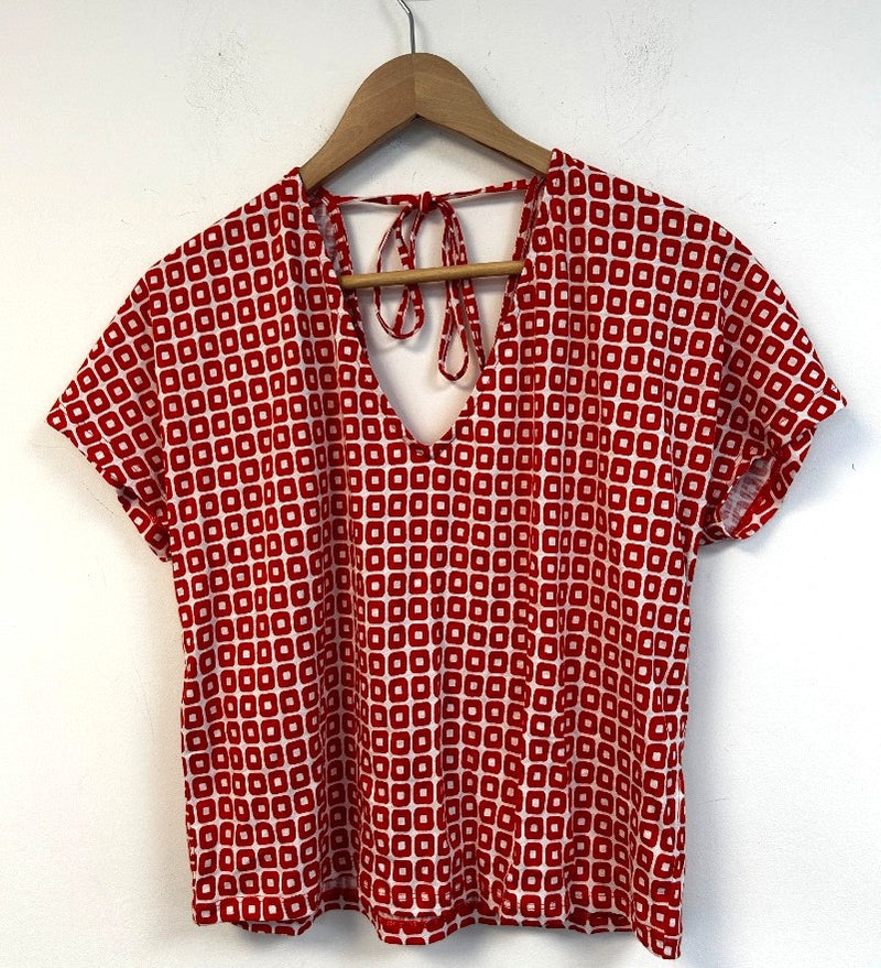 BODEN Tie Back Jersey Top UK 10 Vermillion Cube NEW