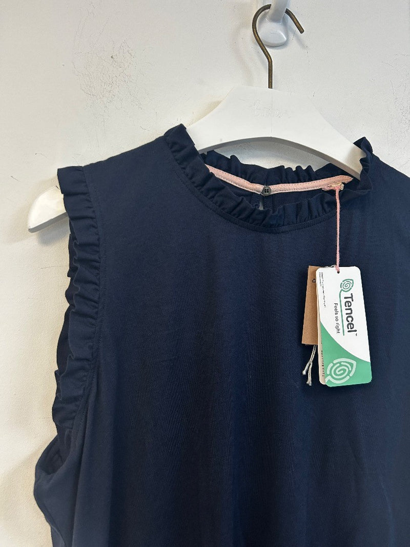 BODEN Supersoft Frill Detail Vest UK 18 Navy Blue NWT