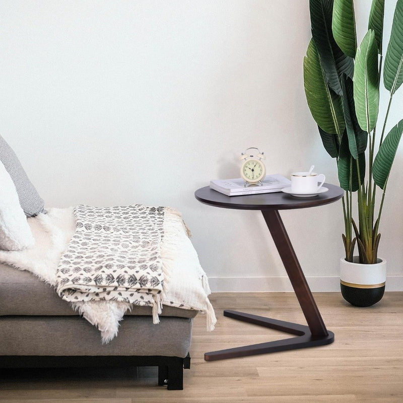 Solid Wood Side Table Round End Table 19.6 x 20inch Walnut