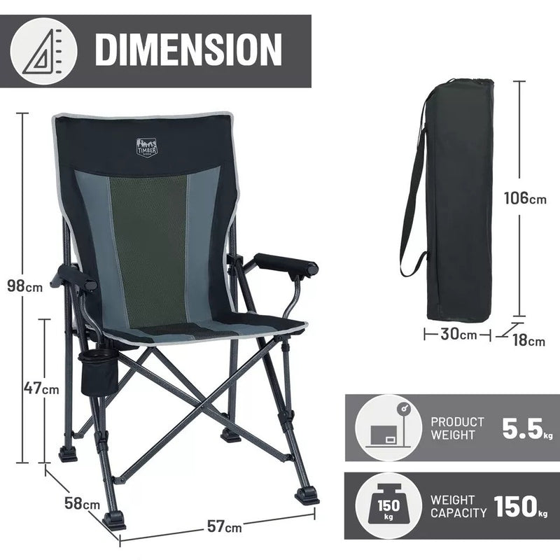 Folding Camping Chair for Adults 150kg High Back