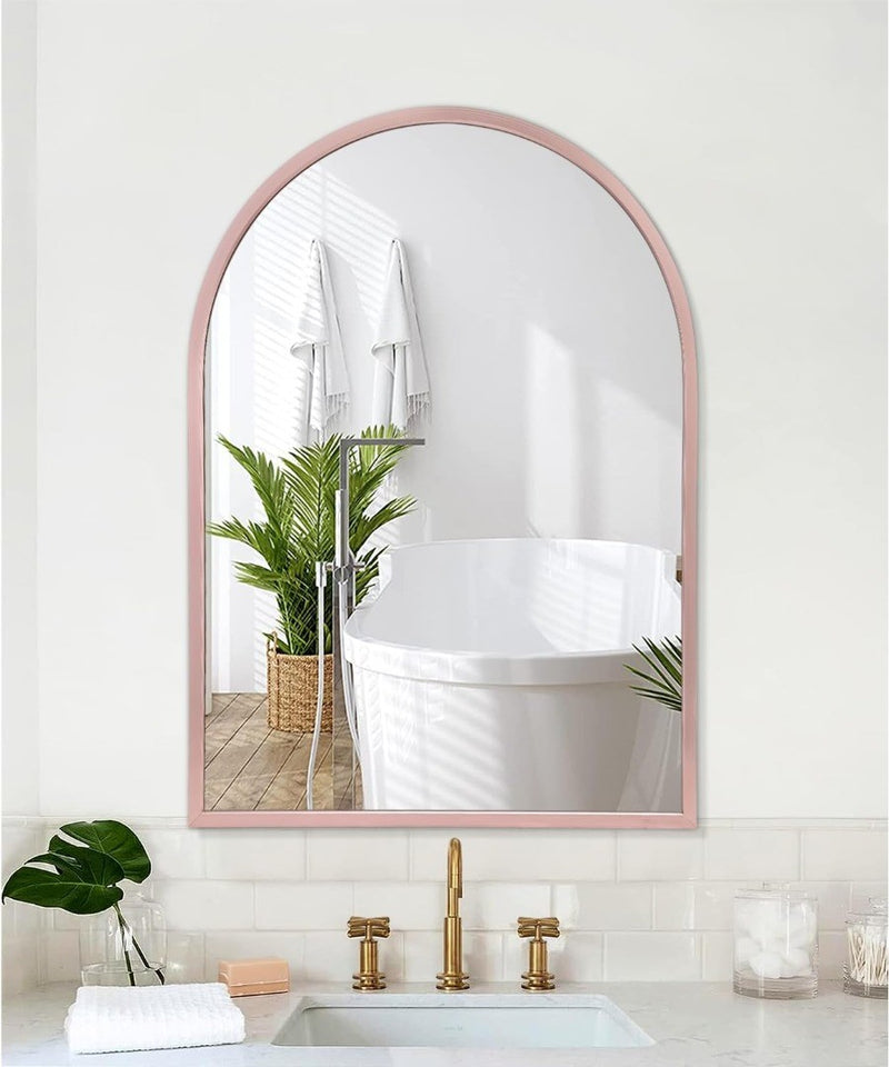 Arched Wall Mirror - Metal Frame - Rose Gold - 65cm x 45cm