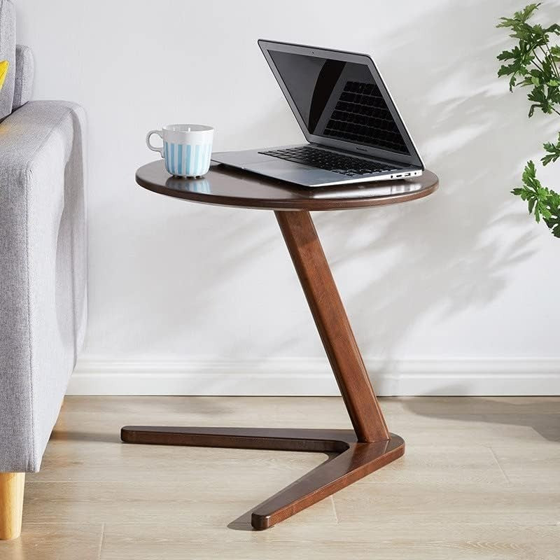 Solid Wood Side Table Round End Table 19.6 x 20inch Walnut