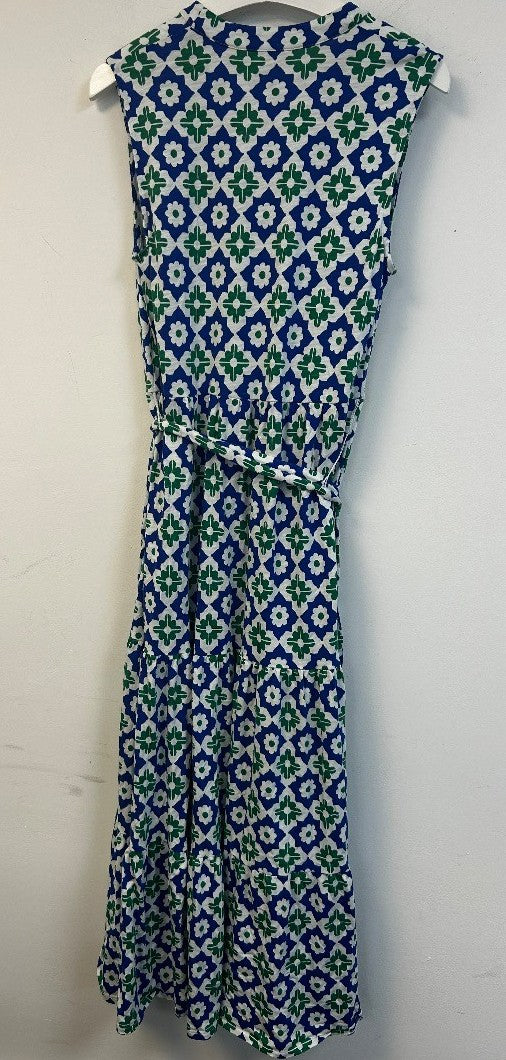 BODEN Naomi Notch Collar Maxi Dress UK 12R Green Tambourine Geo Stamp NEW